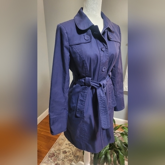 Ann Taylor Loft Blue Trench Coat with Paisley Lining- Size S - Picture 2 of 9